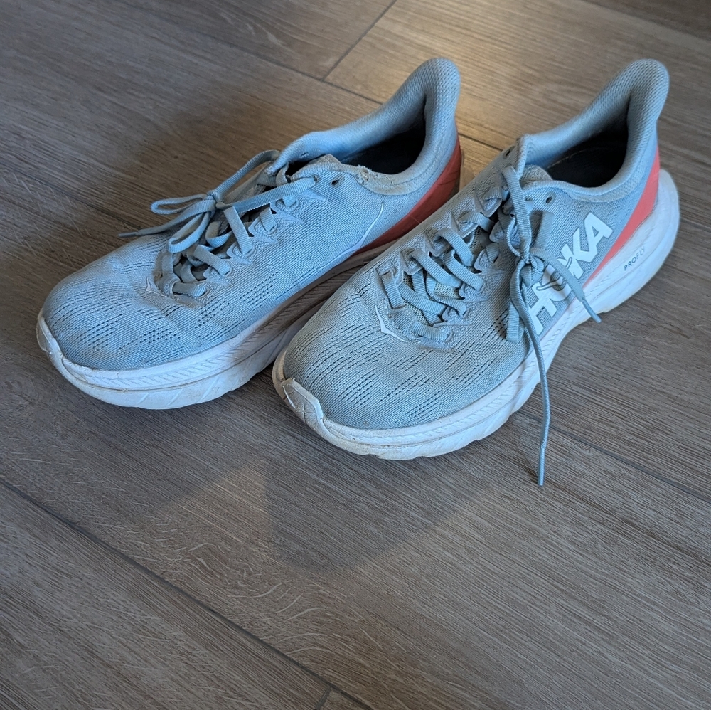 Hoka Blue and White Running Shoes